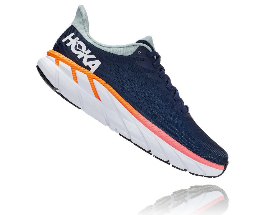 Hoka One One Hardloopschoenen Dames - Clifton 7 - Donkerblauw/Wit - QR4783592